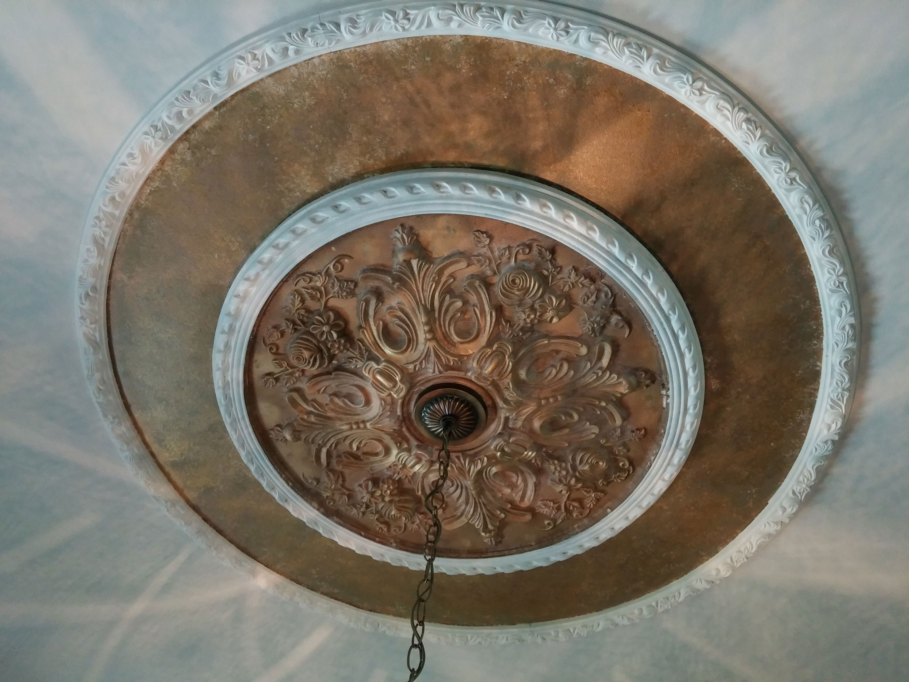 Ceiling Medallion With Brass Fixture Dining Room