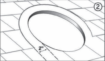 Shingle trimming 2” around the perimeter of the cutout. 