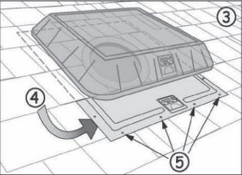 Line drawing for installation of Solar Attic Fan when applying sealant and screws.